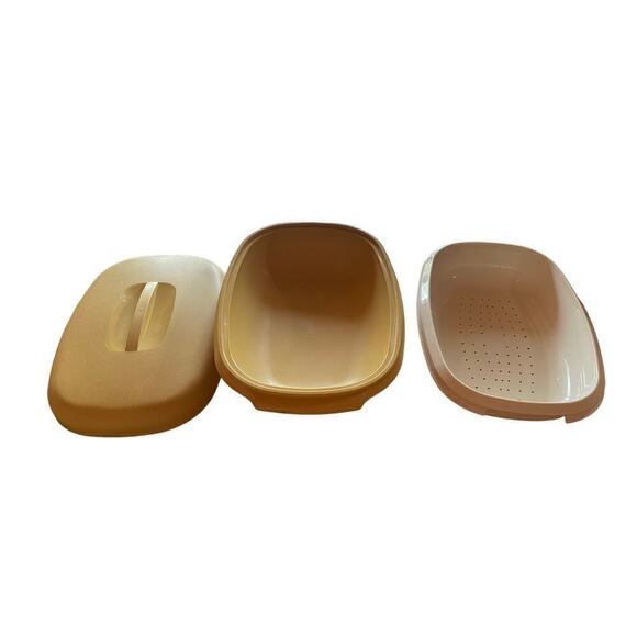 VTG Tupperware Microwave Steamer 3 Piece Harvest Gold Yellow STEAMER 1273-6 - Picture 2 of 5
